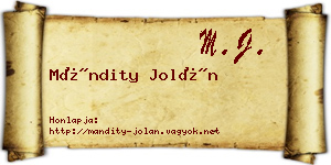 Mándity Jolán névjegykártya